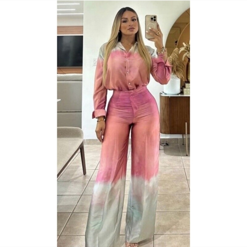 ZARA TIE DYE PRINT WIDE LEG PANTS Size XS - Picture 4 of 8